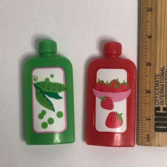 pretend baby doll food baby food pouch plastic peas and strawberries baby doll - Picture 2 of 6